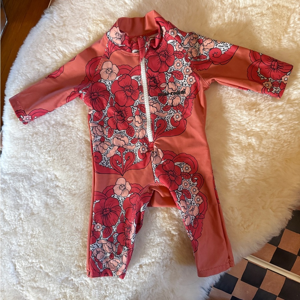 RARE Mini Rodini Red Floral Kids Swim Rashguard